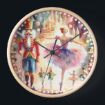 Nutcracker Ballet Watercolor Christmas Ballerina Clock<br><div class="desc">Nutcracker Ballet Watercolor Christmas Ballerina Festive Holiday Wall Clocks features a traditional Christmas ballet with a ballerina and nutcracker. Perfect for Christmas gifts,  Christmas decor and holiday parties and more. Created by Evco Studio www.zazzle.com/store/evcostudio</div>