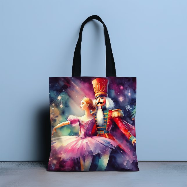Nutcracker Ballet Watercolor Christmas Ballerina Tote Bag (Creator Uploaded)