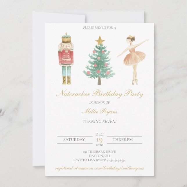 Nutcracker Birthday Ballerina Invitation Christmas (Front)