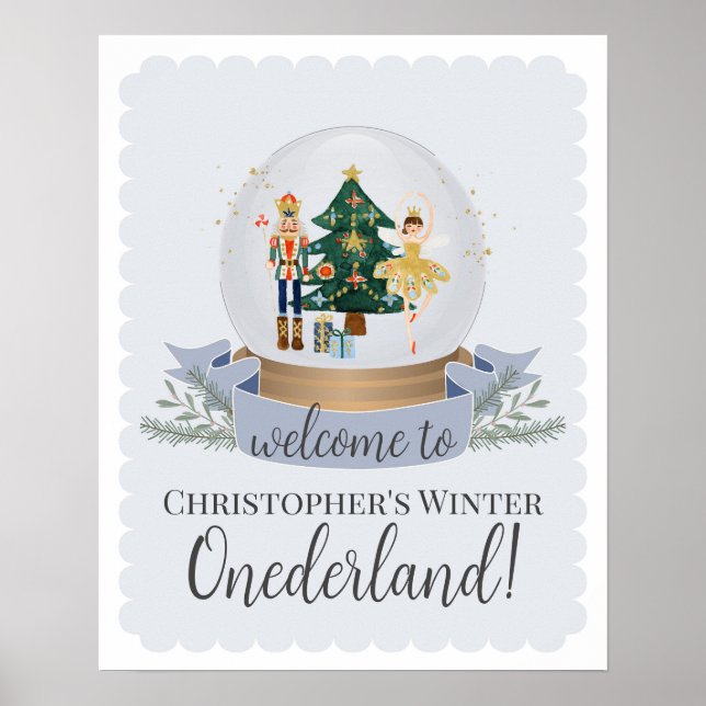 Nutcracker Blue Winter Onederland birthday welcome Poster (Front)