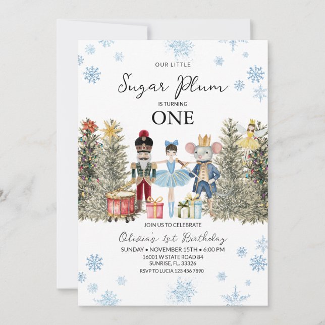 Nutcracker Blue Winter Trees Snowflakes Birthday  Invitation (Front)