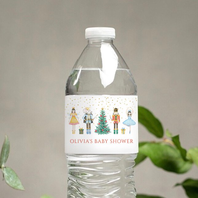 Nutcracker Christmas Baby Shower Water Bottle Label (Creator Uploaded)