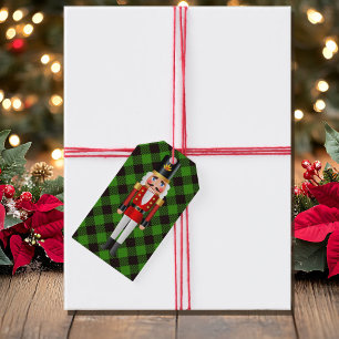 Nutcracker Christmas Black Green Plaid Personalise Gift Tags