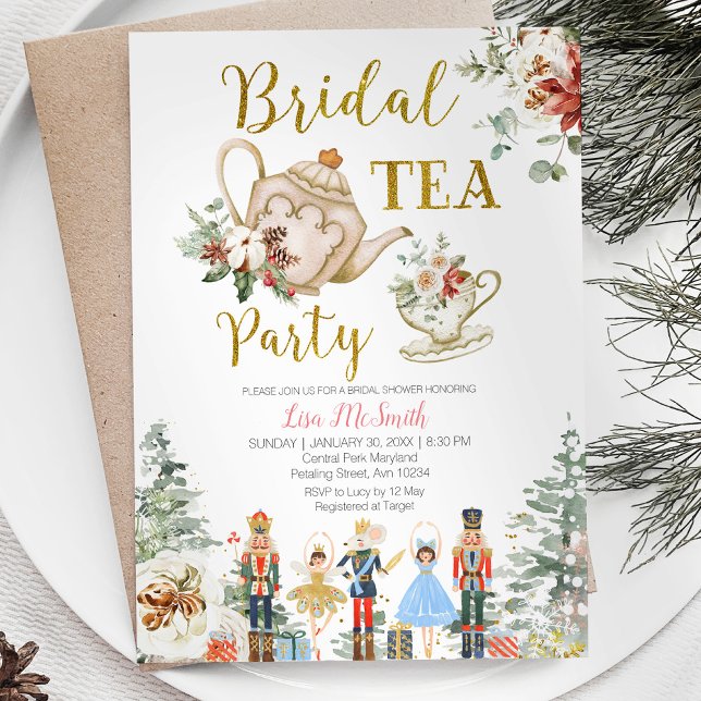 Nutcracker Christmas Bridal Shower Tea Party Invitation (Creator Uploaded)
