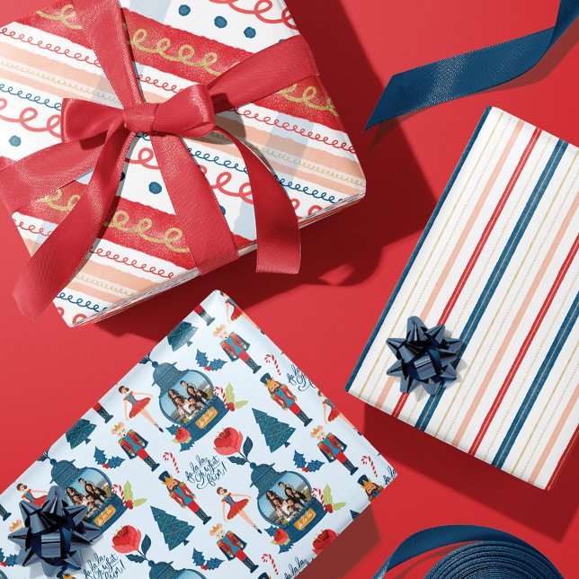 Nutcracker Christmas Family Photo Plaid Stripes Wrapping Paper Sheet (Creator Uploaded)