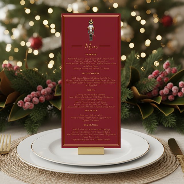 Nutcracker Christmas Holiday Dinner Red Menu Invitation (Creator Uploaded)