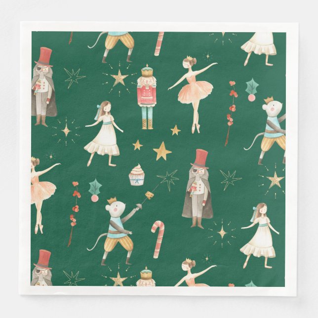 Nutcracker Christmas Holiday Forest Green Napkin (Front)