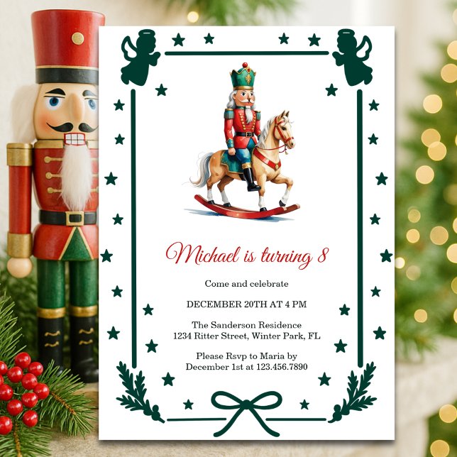 Nutcracker Christmas Kids Birthday Party Invitation (Nutcracker Christmas Kids Birthday Party Rocking Horse Invitation)