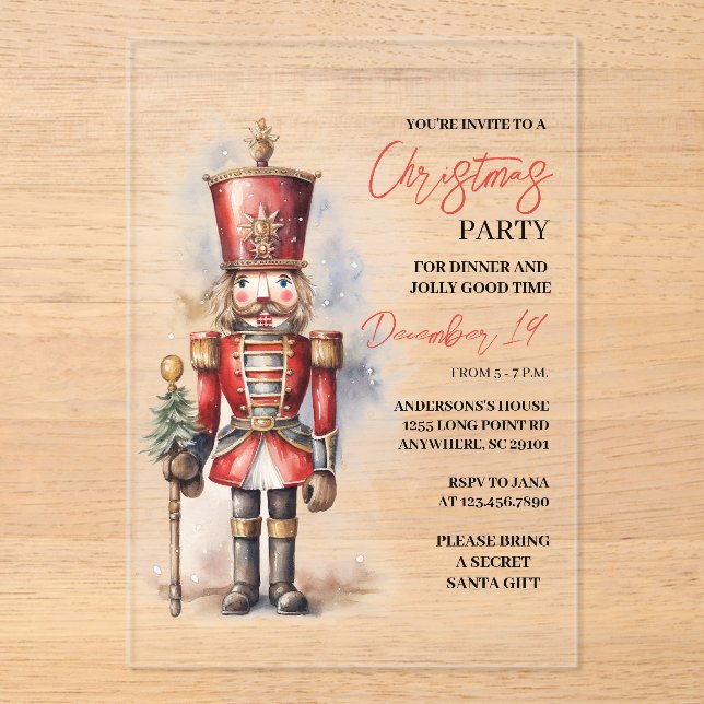 "Nutcracker Christmas Party | Festive Holiday  Acrylic Invitations (Front)