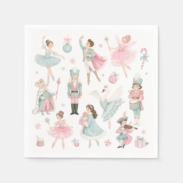 Nutcracker Christmas Pastel Ballet Pink Paper Napkin (Front)