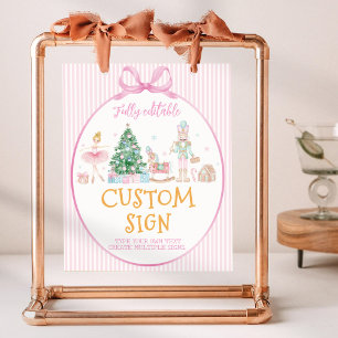 Nutcracker Christmas Pink Bow Birthday Custom Sign