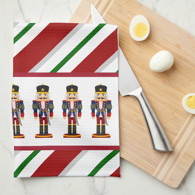 Nutcracker Christmas Soldier Candy Stripe Tea Towel (Quarter Fold)