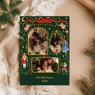 Nutcracker Christmas Three Photo Holiday Card