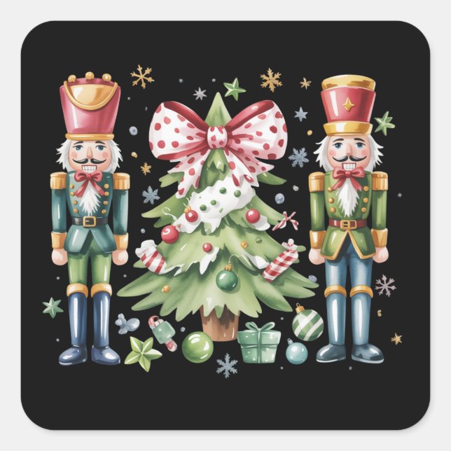 Nutcracker Christmas Tree Bow Holiday Gift Square Sticker (Front)