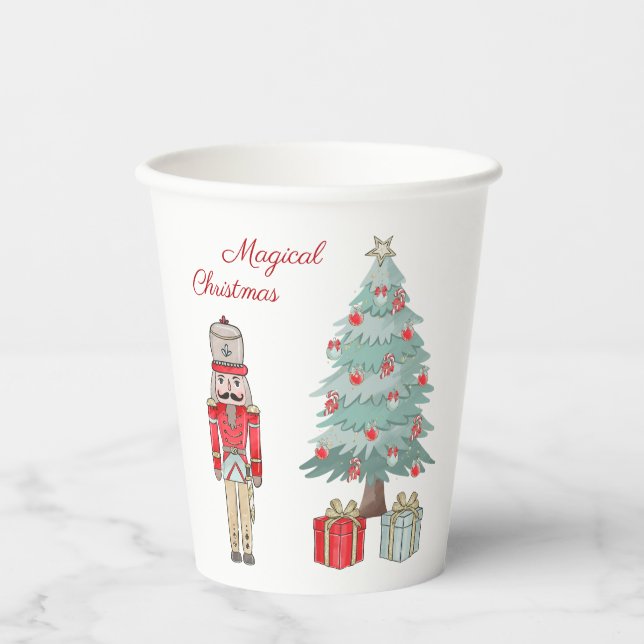 Nutcracker, Christmas Tree & Presents Paper Cups (Front)