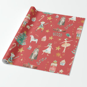 Nutcracker Christmas Vintage Dusty Red Wrapping Paper