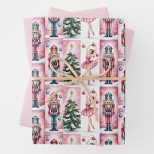 Nutcracker Christmas Watercolor Girly Festive Wrapping Paper Sheet