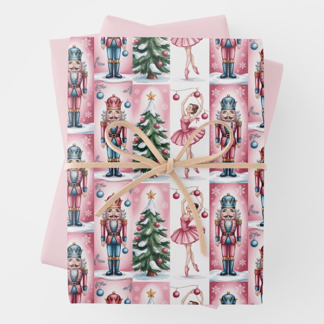 Nutcracker Christmas Watercolor Girly Festive Wrapping Paper Sheet (In situ)