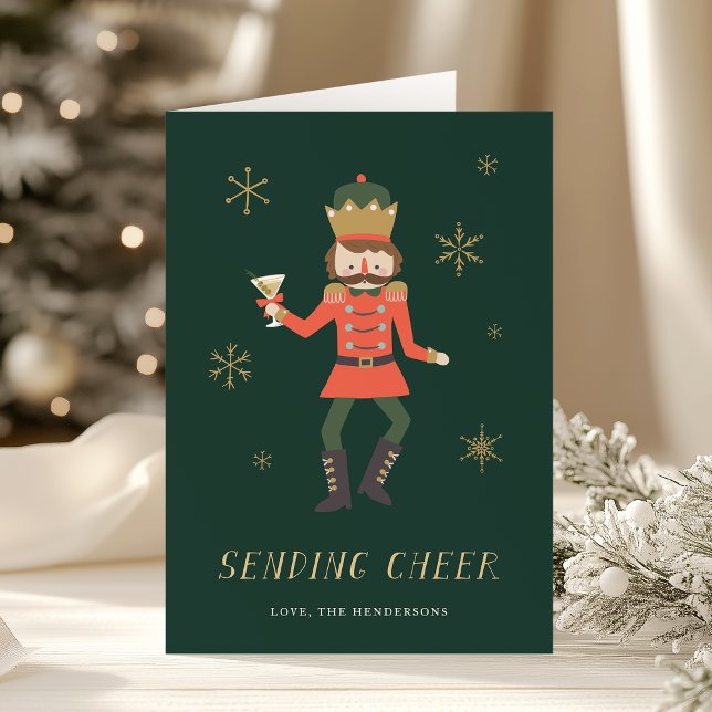 Nutcracker Cocktail "Sending Cheer" Christmas Holiday Card (Creator Uploaded)
