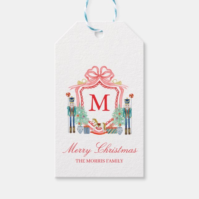 Nutcracker Crest Monogram Custom Holiday Gift Tag (Front)
