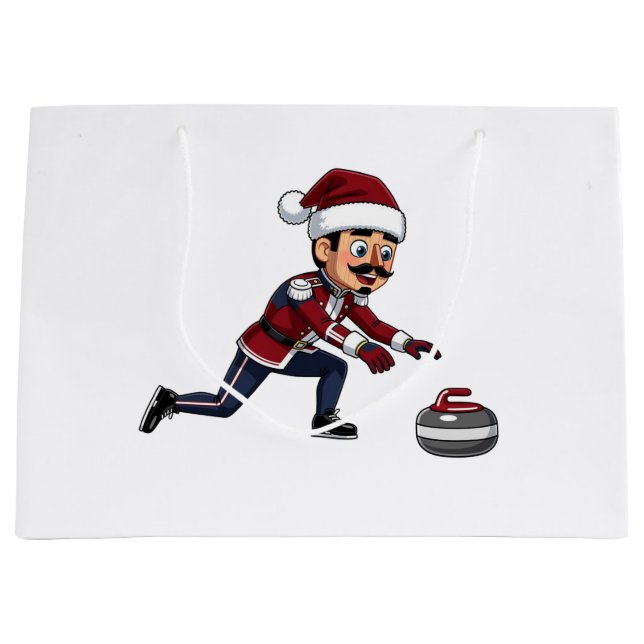  Nutcracker Curling Player Holiday Winter Sports  Large Gift Bag (Front)