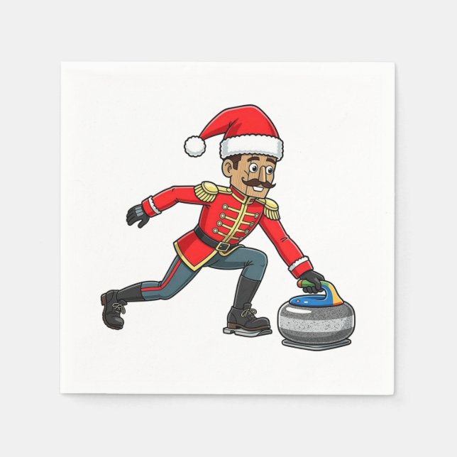  Nutcracker Curling Player Holiday Winter Sports   Napkin (Front)