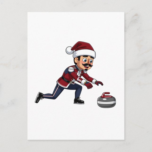  Nutcracker Curling Player Holiday Winter Sports  Postcard (Front)