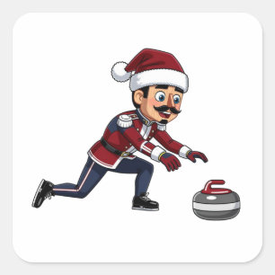  Nutcracker Curling Player Holiday Winter Sports  Square Sticker