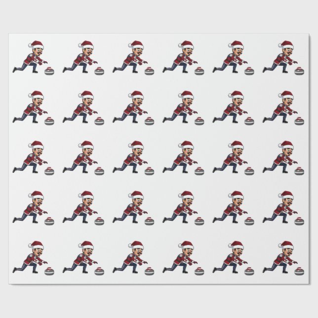  Nutcracker Curling Player Holiday Winter Sports  Wrapping Paper (Flat)