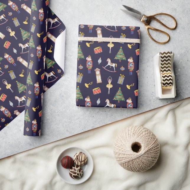 Nutcracker dark navy | purple christmas wrapping paper (Crafts)