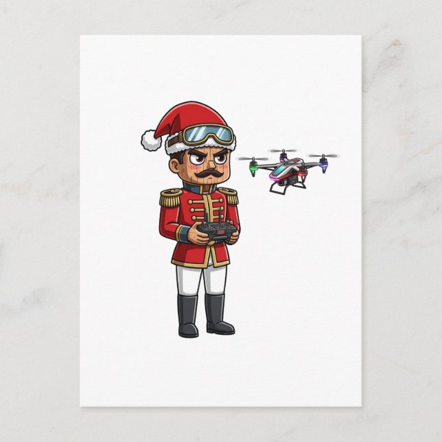  Nutcracker Drone Pilot Tech Holiday Gaming  Xmas Postcard (Front)
