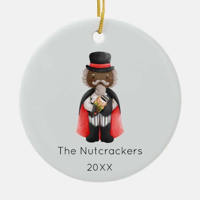 Nutcracker Drosselmeyer Christmas Photo Ceramic Tree Decoration (Front)