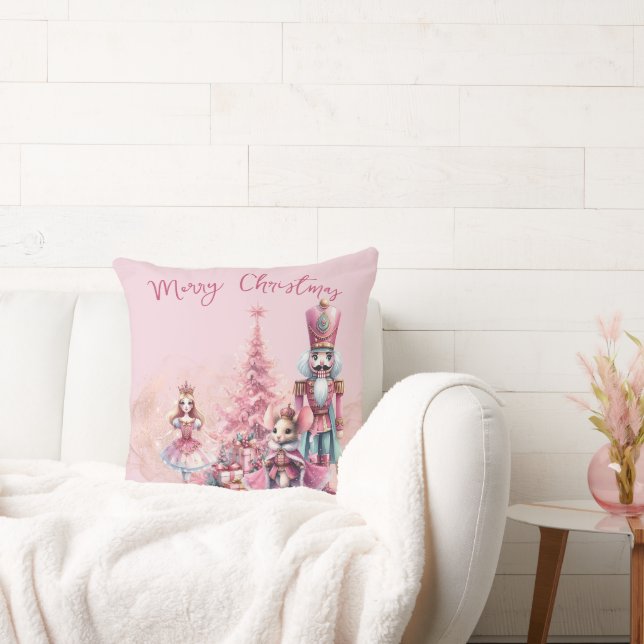 Nutcracker Fairy Tale Christmas on Pink Cushion (Couch)
