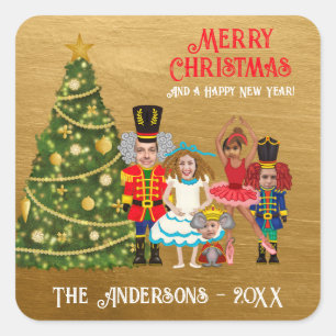 Nutcracker Family of Five Funny Merry Christmas  Square Sticker
