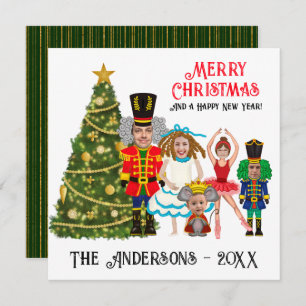 Nutcracker Family of Five   Mum Dad Girl Two Boys Holiday Card