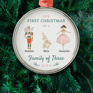 Nutcracker Family of Three First Christmas Metal Tree Decoration