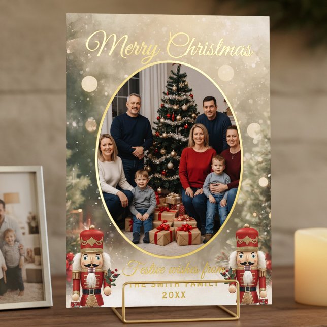 Nutcracker Family Photo Merry Christmas (Luxurious real foil holiday card with space for your photo and name)