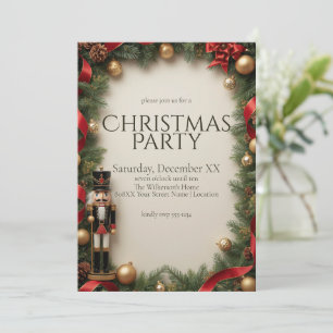 Nutcracker Figure & Garland Christmas Party Invitation