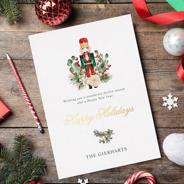 Nutcracker Foliage Family Christmas Holidays Gold (Nutcracker Foliage Family Christmas Holidays Gold Foil Holiday Card)