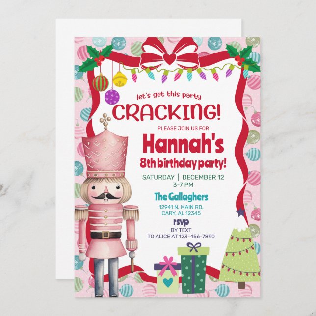 Nutcracker girl Christmas birthday invite. Invitation (Front/Back)