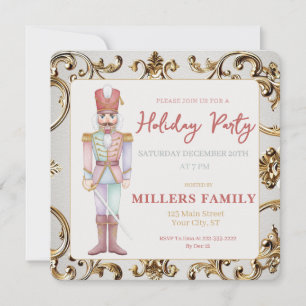 Nutcracker Gold Frame Christmas Holiday Party Card