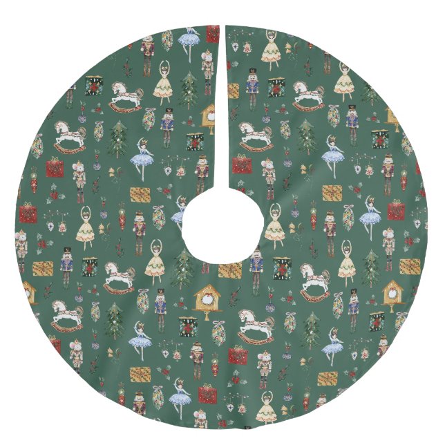 Nutcracker green gold Sugar plum fairy Christmas Brushed Polyester Tree Skirt (Front)