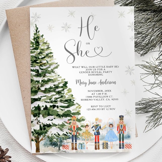 Nutcracker He or She Winter Gender Reveal Invitation (Creator Uploaded)