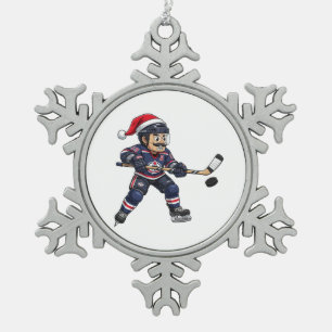 Nutcracker Hockey Athlete Winter Sports Christmas Snowflake Pewter Christmas Ornament