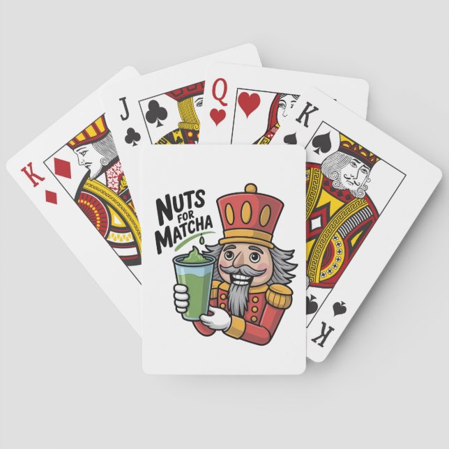 Nutcracker Holding Matcha Latte Funny Nuts For Mat Playing Cards (Back)