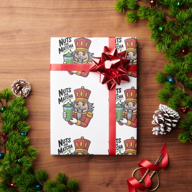 Nutcracker Holding Matcha Latte Funny Nuts For Mat Wrapping Paper (Holiday Gift)
