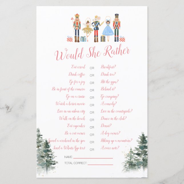 Nutcracker Holiday Bridal Shower Would She Rather (Front)