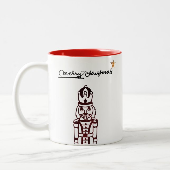 Nutcracker Holiday Merry Christmas Two-Tone Coffee Mug (Left)