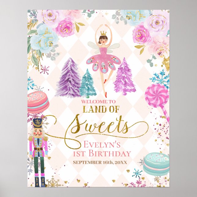 Nutcracker Land of Sweets 1st Birthday Welcome Poster (Front)