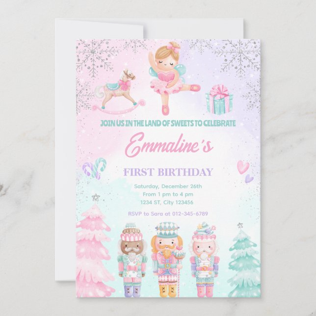 Nutcracker Land Of Sweets Fairy Pink Invitation (Front)